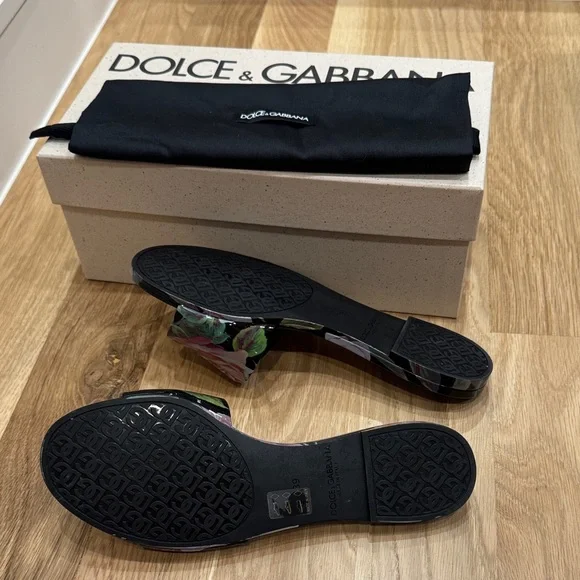 Dolce & Gabbana Black and Pink Floral Sandals